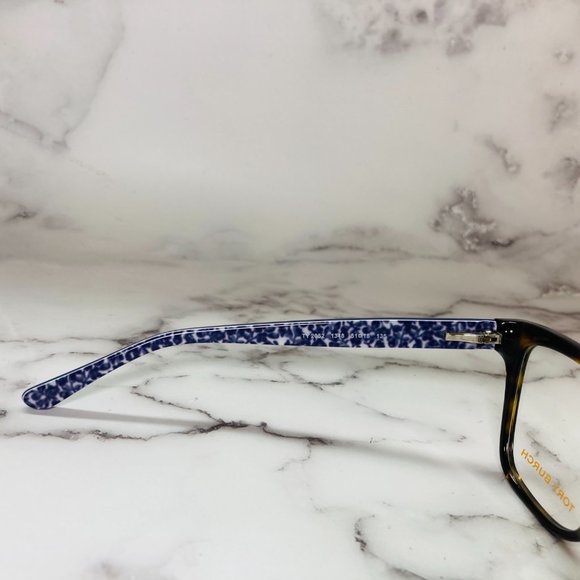 Tory Burch Rectangle Brown Tortoise And Navy Blue Eyeglasses Glasses Frames NWOT - Picture 5 of 12